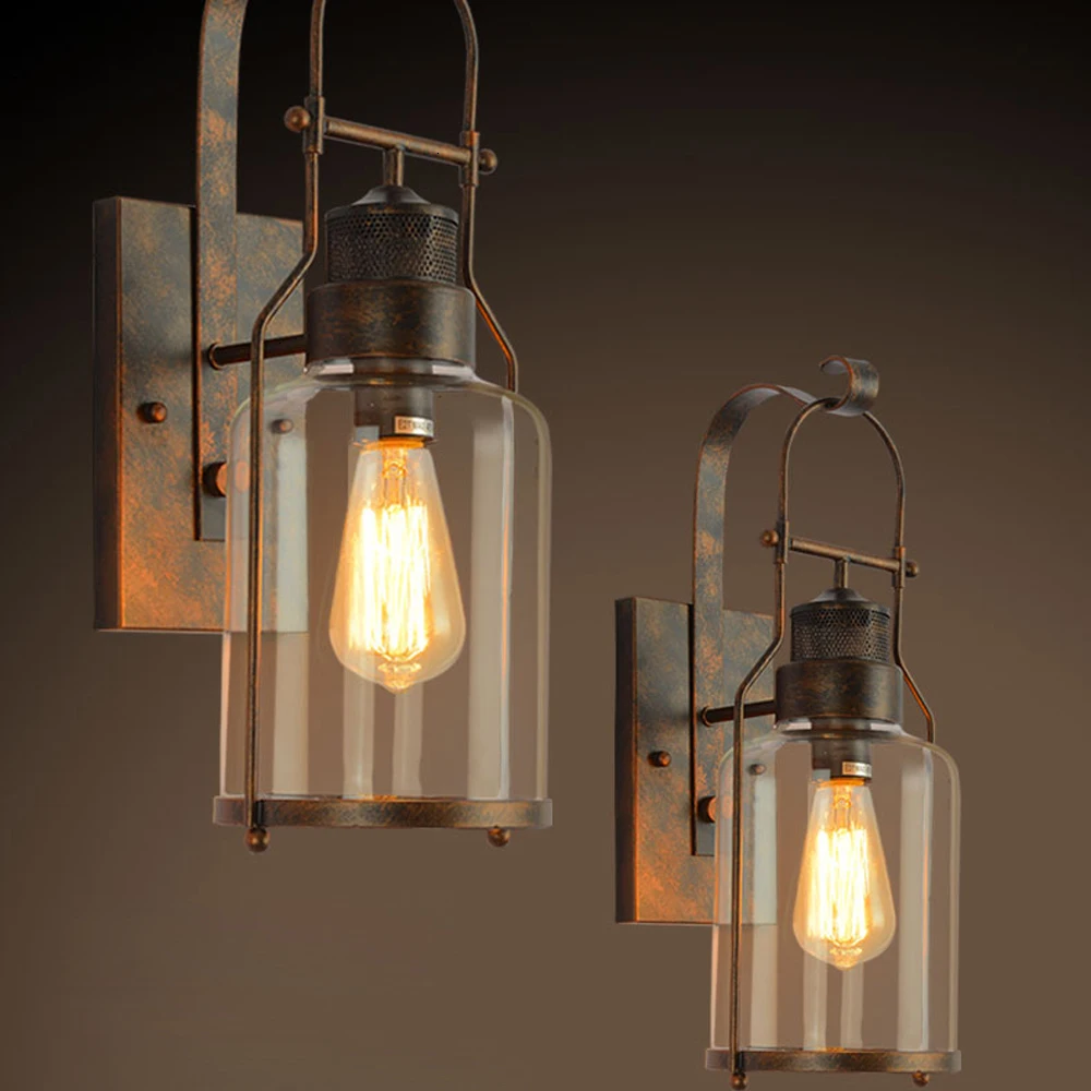 

out of stock Europe Industrial Black Glass Wall Lamp For Decor Bedroom Light Wandlamp Applique Murale Led aplique luz pared