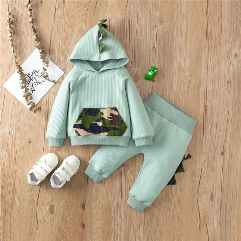 

Little Boys Long-sleeved Trousers Suit Cute Three-dimensional Dinosaur Hooded T-shirt and Elastic Long Pants