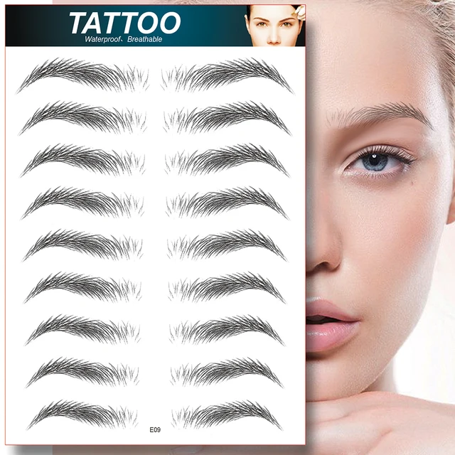 Black Water-based Hair-liked Authentic Eyebrow Tattoo Sticker Waterproof Cosmetics Long Lasting Makeup False Eyebrows Stickers E09