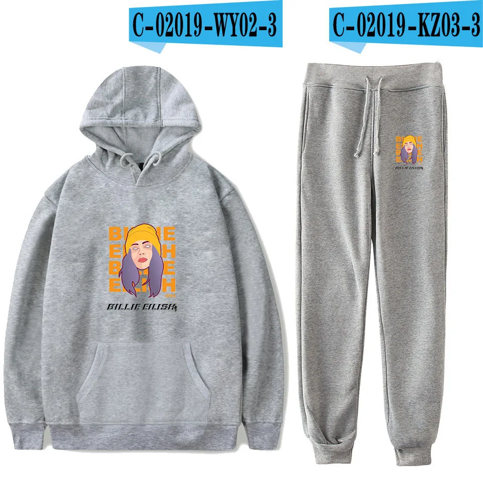 Новинка Billie Eilish, модный свитер с капюшоном и длинными рукавами, 2 шт., Billie Eilish, Женский/мужской спортивный костюм, толстовки, штаны, Модный повседневный - Цвет: As Picture
