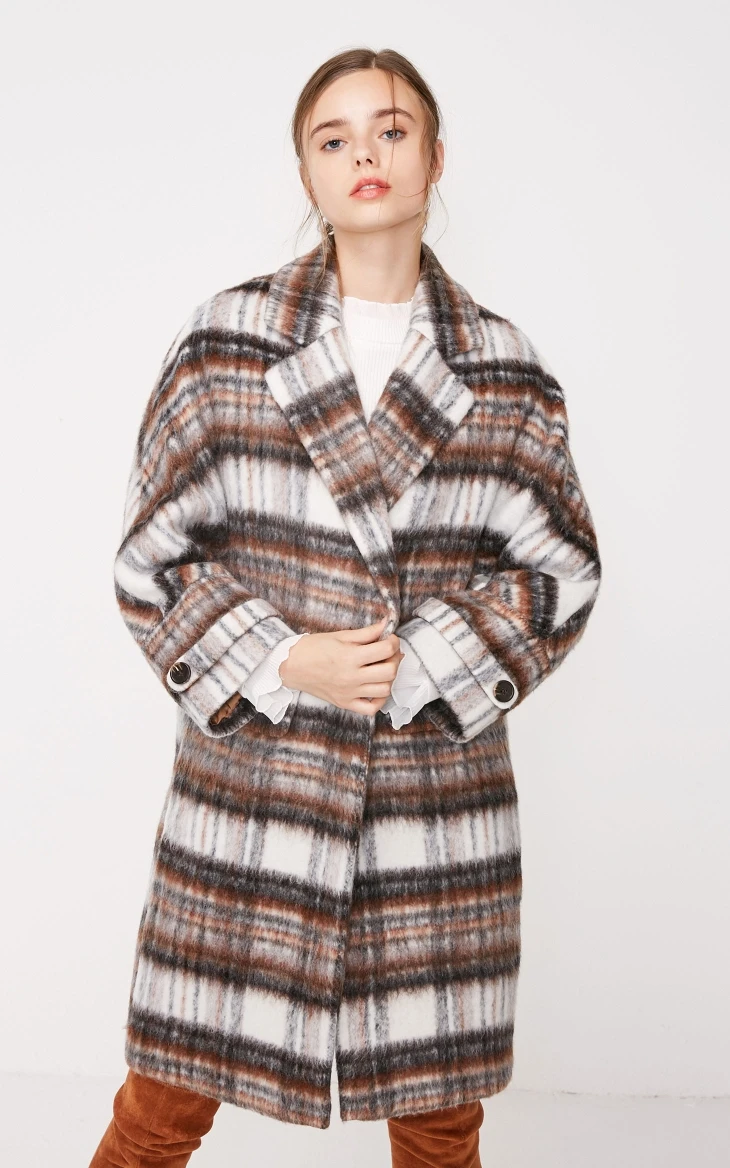 Vero Moda зимнее длинное шерстяное пальто в клетку с воротником с лацканами | 318327507
