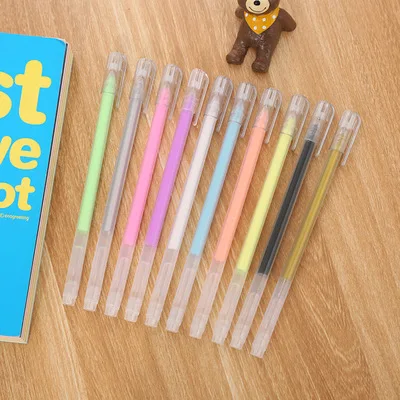 Gel Pens 10 шт./компл. Выделите гелевые ручки пастельный Карандаш 0,5 мм канцелярские принадлежности Kawaii Канцтовары гелевая ручка ручки с персонажами мультфильмов Kawaii школьные принадлежности - Цвет: Gel Pens