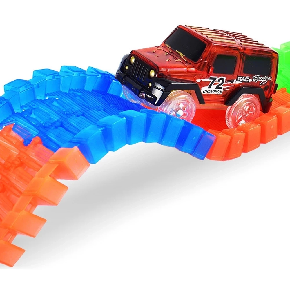 Magical Glowing Track Racing Cars with Colored Lights DIY Assembly Flexible Racing Bend Rail Track Car Toys for Children