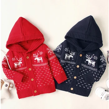 

Christmas Clothing Baby Boys Girls Cartoon Baby Jacket Newborn Autumn Winter Long Sleeve Knitting Jacket Cardigan Hooded Coat