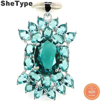 

39x23mm Ravishing 5.4g Created Smokey Topaz Rich Blue Aquamarine Ladies European Style 925 Solid Sterling Silver Pendant