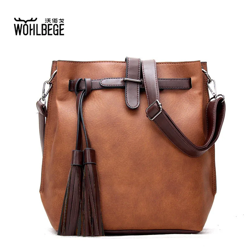 

Tassel Shoulder Bag Pu Leather Women Fashion Designer Bucket Bags Vintage Crossbody Bag
