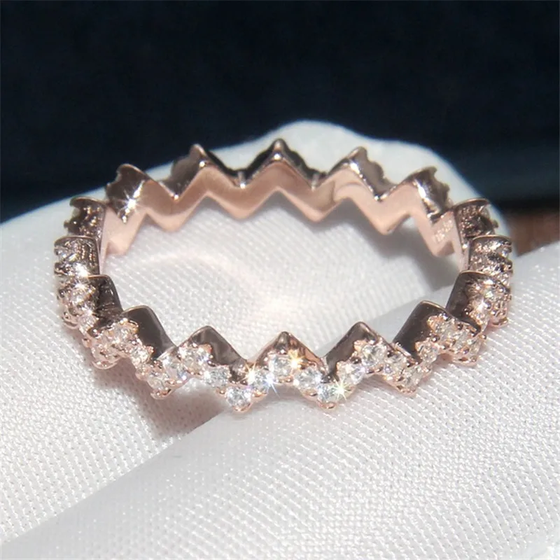 4 colors Eternal Promise Ring 925 sterling silver Pave AAAAA Cz Statement Party Wedding band rings for women Bridal Jewelry - Цвет основного камня: Rose Gold