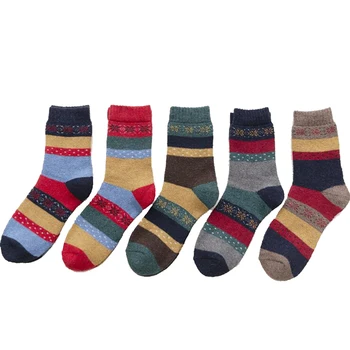 

5 Pack New Fashion Womens Cotton Vintage Winter Soft Warm Cold Knit Wool Printing Socks