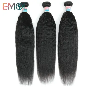 

Emol Indian Hair Bundles Kinky Straight Human Hair Weave Bundles Non-Remy 8-28inch Coarse Yaki Hair 1/3/4 pc/Lot