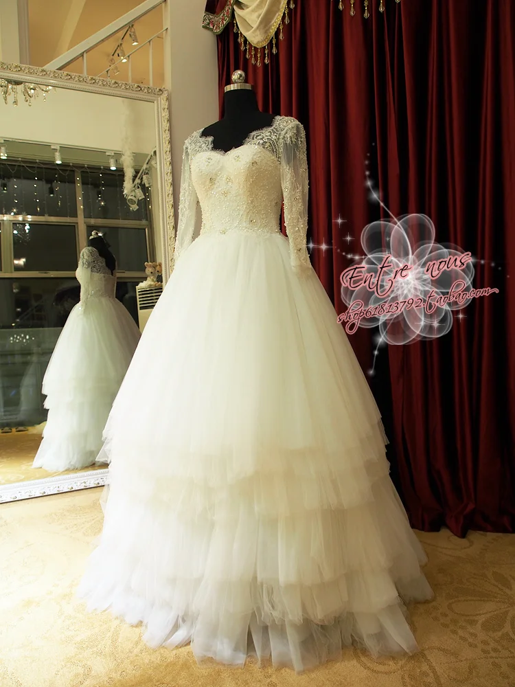 Кружева невесты сексуальный vestido de noiva robe de mariage свадебное платье с длинными рукавами отделанный бисером ярусный Мать невесты платья