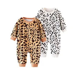 Baby Winter Bodysuits Warm Flannel Leopard Pattern Rompers Newborn Kids Clothes