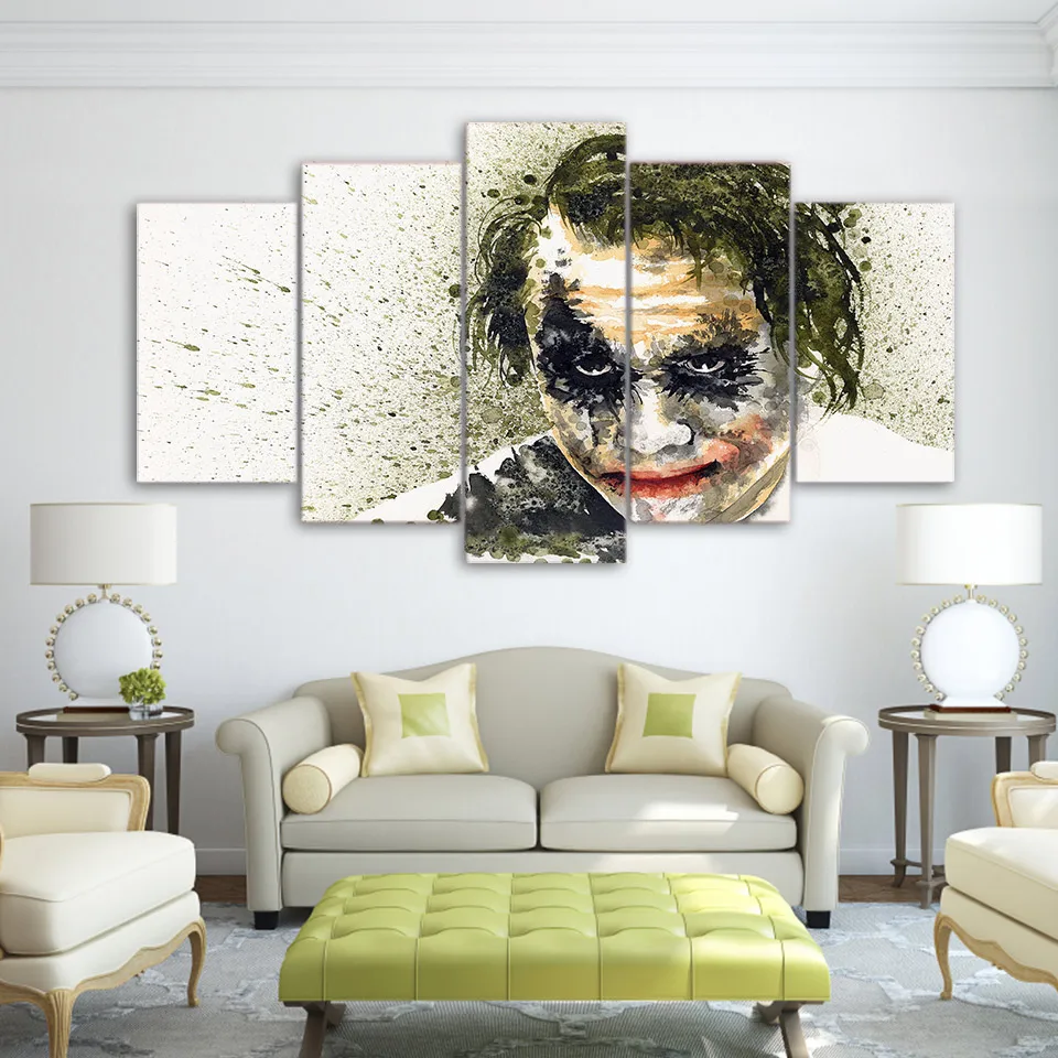 

Poster Wall Art Home Decor Frame Painting 5 Panel Batman The Dark Knight Joker For Living Room Modern HD Printed Canvas Pictures