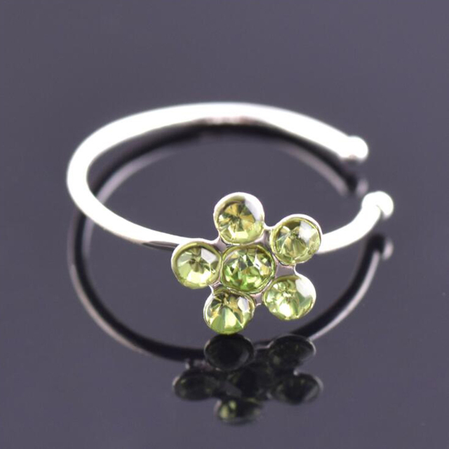 Plum Flower Rhinestone Nose Stud Hoop Sparkly Nose Ring Body Piercing