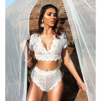 

Women Lace Sexy Lingerie Nightwear See-through Babydoll G-string Underwear Set Sleepwear Costumes Negligees Sexy V Neck Bra