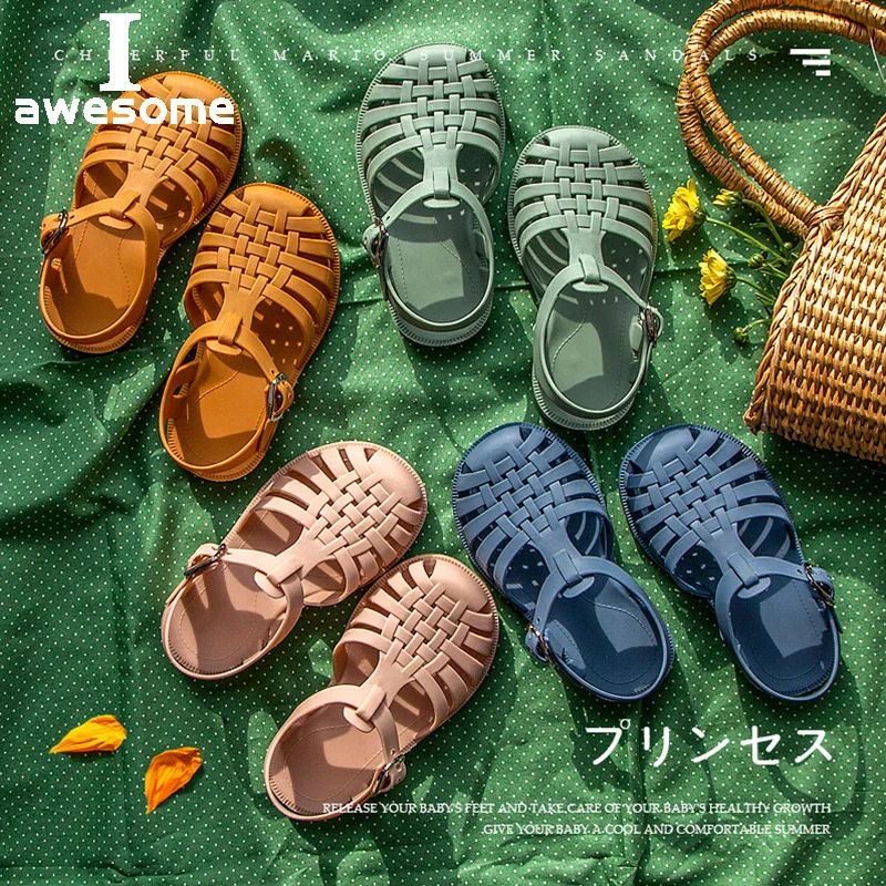 Children Sandals Baby Girls Toddler Soft Non-slip Princess Shoes Kids Candy Jelly Summer Beach Shoes Boys Casual Roman Slippers