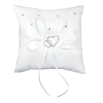 

Wedding Ring Pillow 15 x 15 cm White Double Heart Crystal Rhinestone