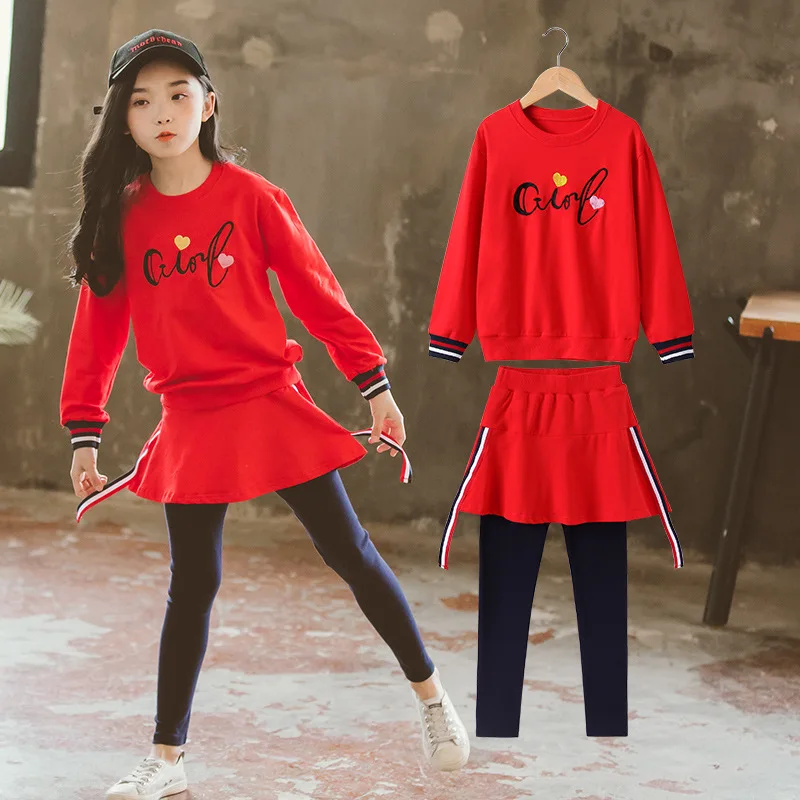 

Girls Spring Clothing Set 2019 New Style Fashion Western Style Big Boy Children Webbing Two Pieces Dress Outfit Divided Skirt Fa