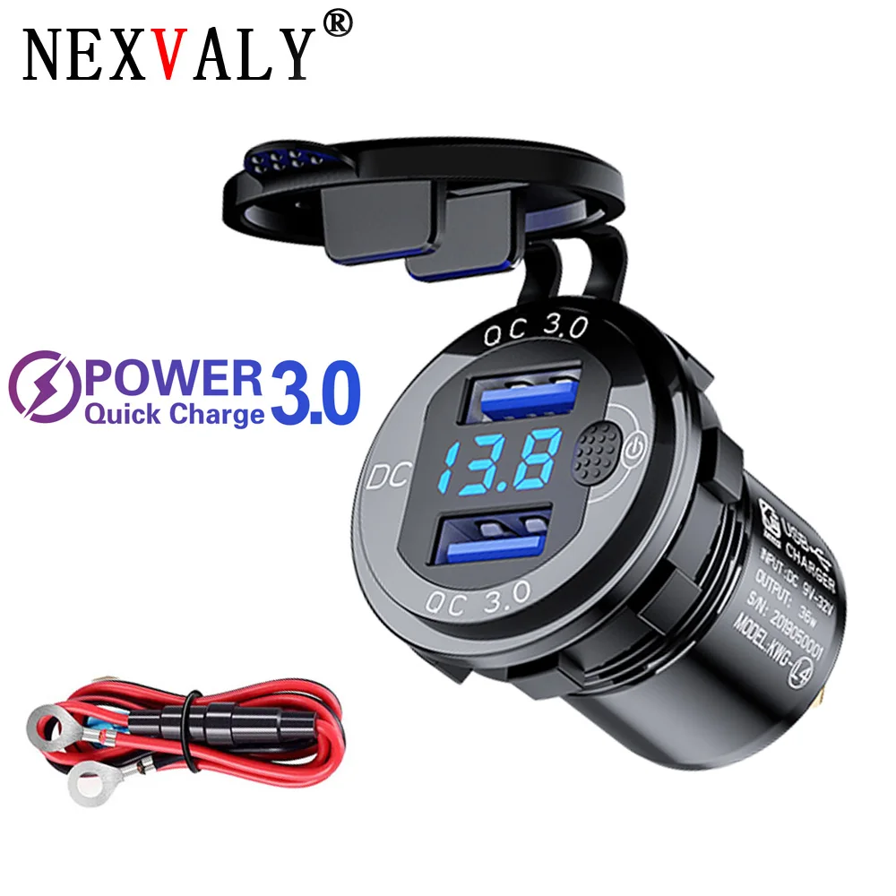 NEXVALY 4.2A Dual USB Charger Aluminum Alloy Car Socket QC 3.0 Voltage LED Display Waterproof for Truck Boat 12V 24V |