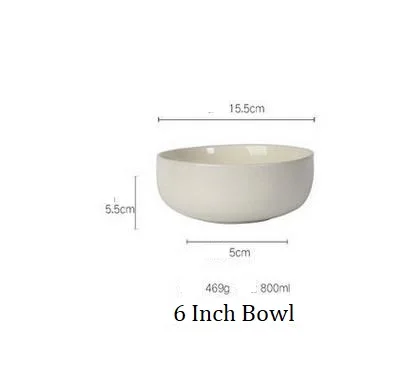 Nordic Стиль Керамика набор посуды для дома есть большая чаша японский суп с лапшой салатник тарелка блюдо для рыбы посуда - Цвет: 6 inch White  Bowl