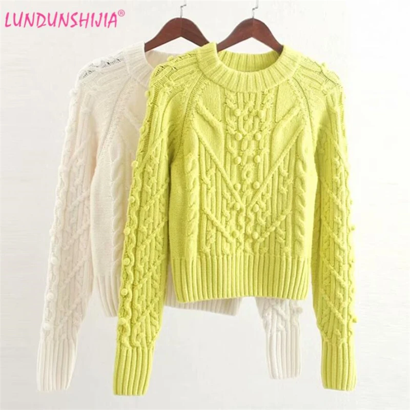 LUNDUNSHIJIA 2019 New Spring Autumn White Wool blend Sweaters Women Fashion Loose Yellow Short Pullover Tops | Женская одежда