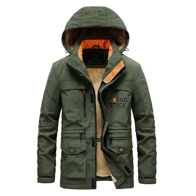 DIMUSI зимние мужские куртки-бомберы повседневные мужские флисовые теплые ветровки с капюшоном Мужские куртки в армейском Военном Стиле - Цвет: Army Green