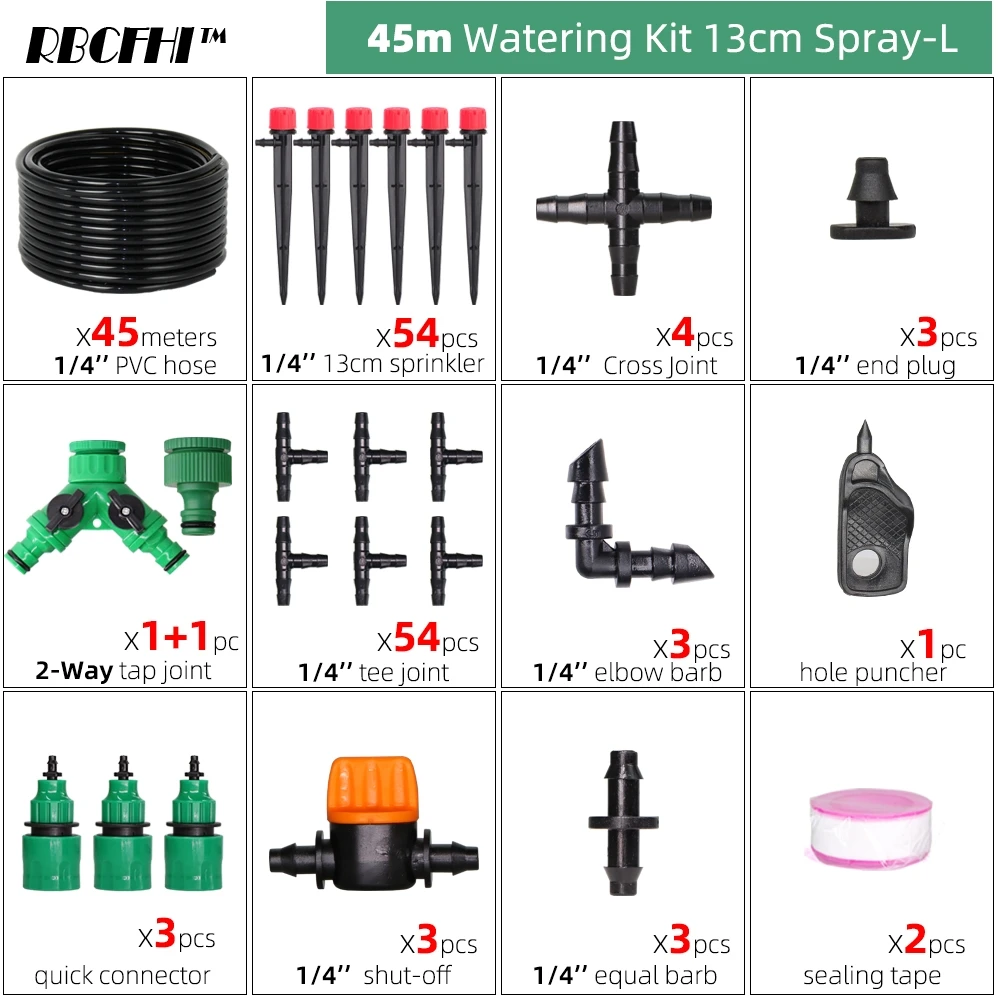 RBCFHI 13CM Stake Emitters Drip Kit System 1/4'' Hose Adjustable Nozzles Kit 4-Way Micro Watering Flow Gardens Flowers Vegetable 