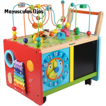 

Wooden Multi-function Large Beaded Beaded Sound Treasure Box Hand Push Walker Toy