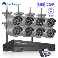 H.265 8CH беспроводная камера системы видеонаблюдения 1080P 2MP NVR комплект ИК наружная Wifi ip-камера двухсторонняя аудио видео система видеонаблюдения