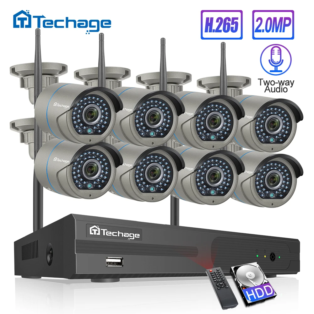 H.265 8CH Wireless Camera CCTV System 1080P 2MP NVR Kit IR Outdoor Wifi IP Camera Two Way Audio Vid