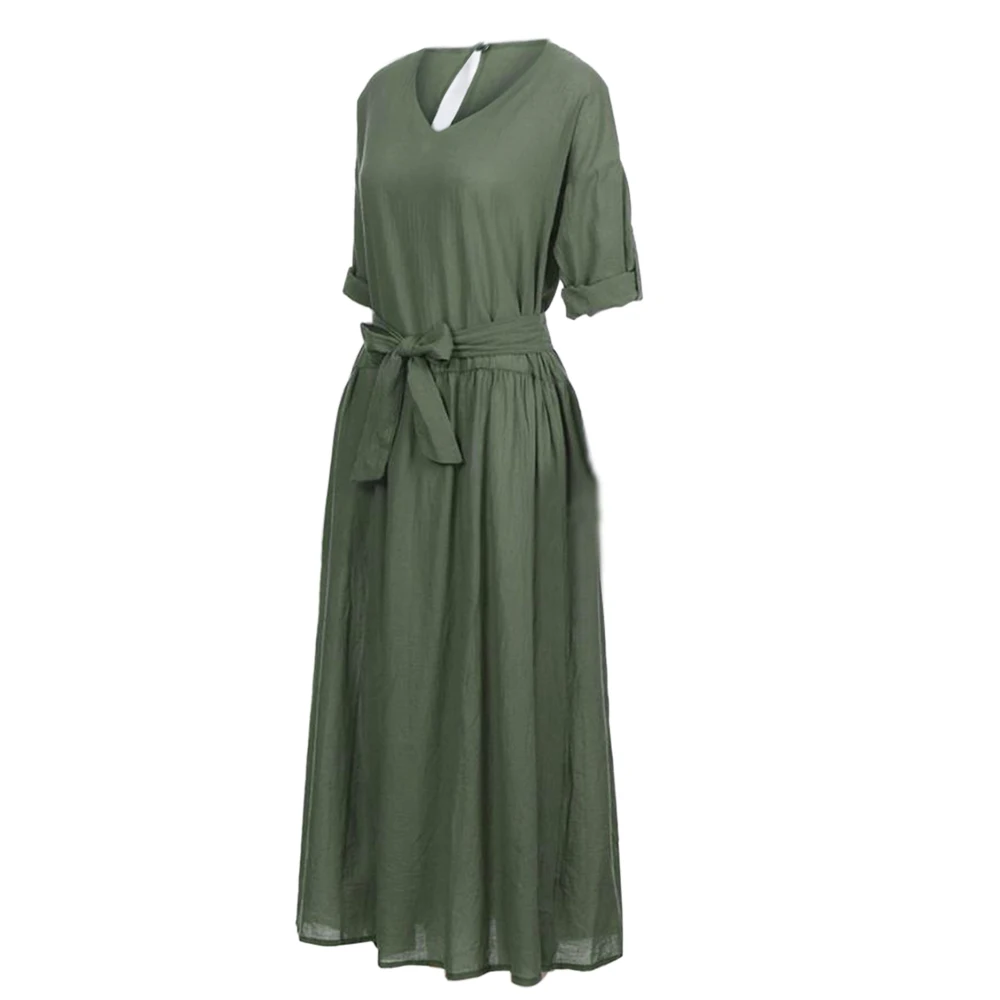 Women Long Sleeve Dress Side Split Vintage V Neck With Sashes Vestidos De Festa Loose Long Fashion Femme Slit Ladies Shirt Dress