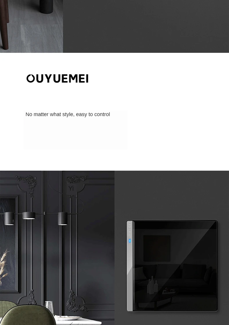 painel de vidro temperado com luz interruptor de parede com espelho clássico luz indicadora