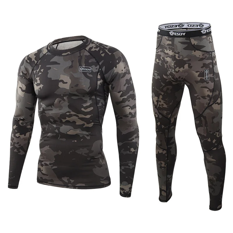 Outdoor Function Underwear Spring Autumn Thin Tight Stretch  Camouflage Training Underwear Men Fitness Running Exercise Suits