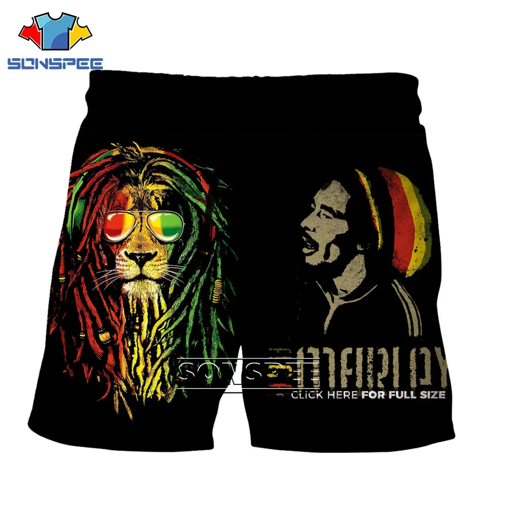 SONSPEE 3DBob Marley Singer Print Shorts Men's Casual Beach Sports Outer Shorts Harajuku Street Hip Hop Star Oversized Pants