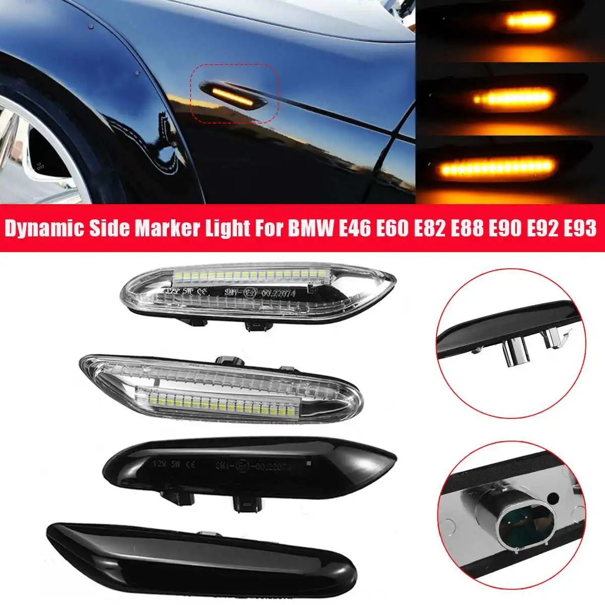 

2pcs Car LED Turn Signal Light Indicator Blinker Flowing Water Side Marker Lamps For BMW E46 E81/E87 E60/E61 E82/E88