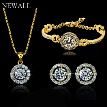 

AAA Austrian Crystal 18KT Gold Necklace Earring Bracelet Sets women gift Jewelry Bride elegant fashion accessory