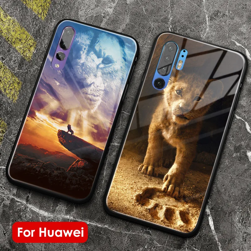 Лев Кинг Мягкий силиконовый чехол из закаленного стекла для телефона Huawei Honor V Mate P