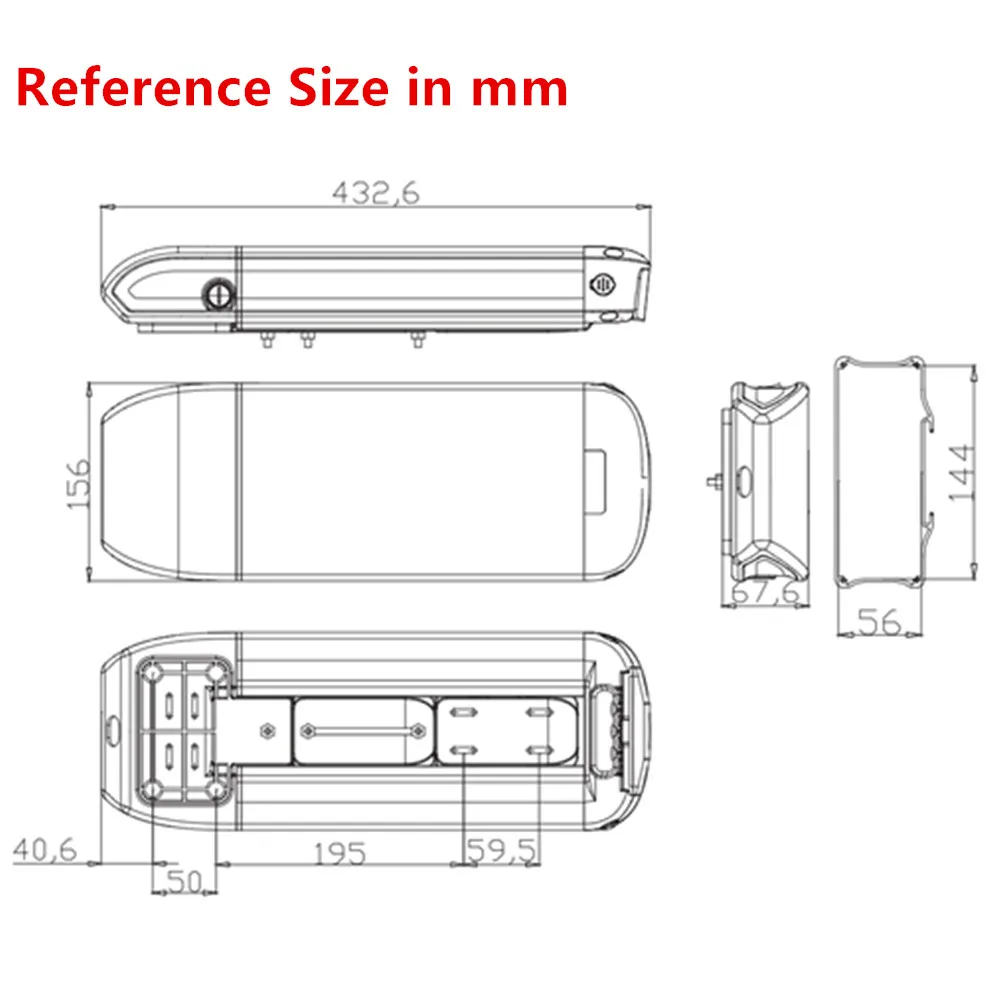 36Volt Rear Rack Carrier City Electric Bike Battery Box 36V 48V Ebike Battery Case Replace Repair Upgrade