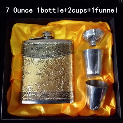 7oz-TanJinTPFuGui 6-10 унций Портативный Роскошный резная плоская фляжка набор карманная из нержавеющей стали мини-бутылка виски горшок емкости для алкогольных напитков для поилки мужские подарки - Цвет: 7oz-TanJinTPFuGui