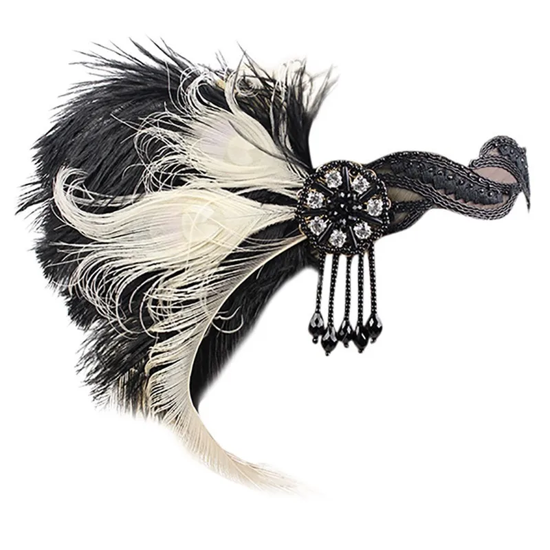 1920s головной убор, головной убор с перьями, головной убор «Грейт Гэтсби», винтажный головной убор с перьями+ эластичная лента, вязаный теплый головной убор D6