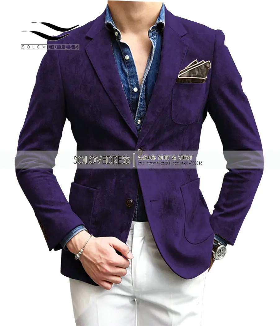 2 предмета, мужской замшевый костюм, Повседневный, на двух пуговицах, с отворотом, смокинги, Классический/Винтажный/джинсовый пиджак, Женихи для мужчин(Блейзер+ брюки), кофейный - Цвет: Dark Purple