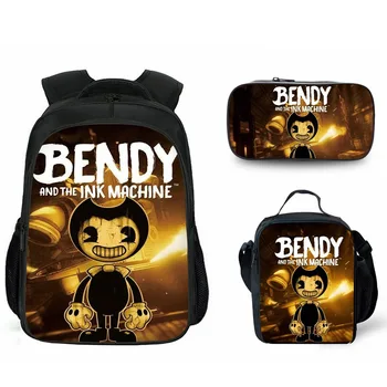 

3pcs Cartoon Bendy and the Ink Machine School Bag Sets For Girls Boys Kids Children 3D Print Backpack Large Bookbag Kids Mochila