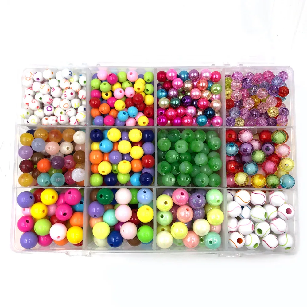 

850pc Acrylic round color Beads Set for jewelry making diy accessories Bracelet Necklace Mix Plastic Alphabet Beads boxs 4m rope