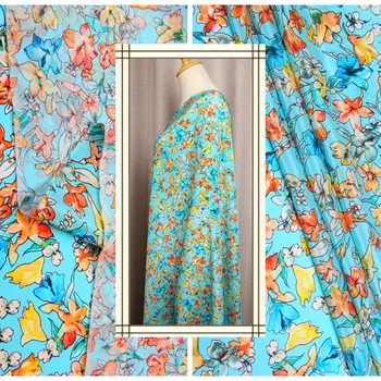 

Natural printed mulberry silk crepe de chine fabric cloth 138cm width 12 mm summer printed breathable shirt clothing fabric