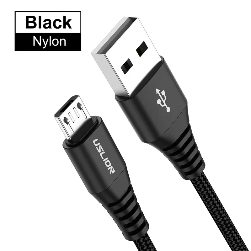 USLION Micro usb кабель 3A кабель для быстрой зарядки для samsung Xiaomi Android мобильный телефон Microusb зарядное устройство Usb кабель для передачи данных 2 м 1 м 25 см - Цвет: Черный