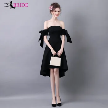 

Hot Sale Black Cocktail Dresses 2019 Knee Length Off The Shoulder Party Dresses Elegant Women ES30429