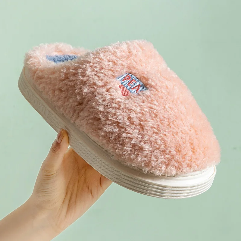 2021 New Cotton Slippers To Keep Warm Thick Bottom Household Couples Plush Spot Home Autumn Winter Wool  For Men And Women