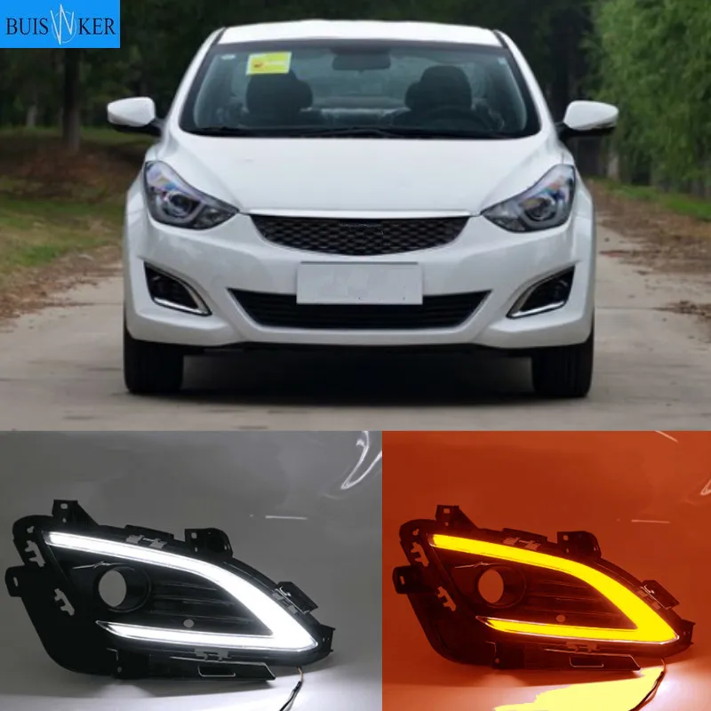 

DRL Противотуманные фары крышка чехол для Hyundai Elantra седан 2016 2017 с поворотник желтый светодиодный Габаритные огни