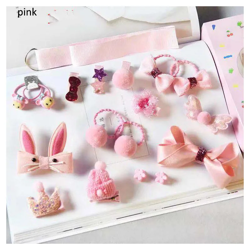pink 18 шт., детские заколки для волос, подарочный набор, милые детские аксессуары для волос для девочек, головной убор для маленькой принцессы, эластичная резинка для волос с бантом, шпилька - Цвет: pink