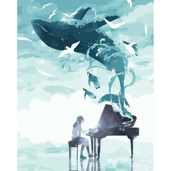 

Big Fish Dream Animal Pictures Digital Painting By Numbers New Paint By Number for Adults Kids Living Room Decoration with Frame