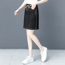 embroidery 2020 new spring summer office lady brand female women ladies girls cotton plus size stretch waist mini Denim skirt